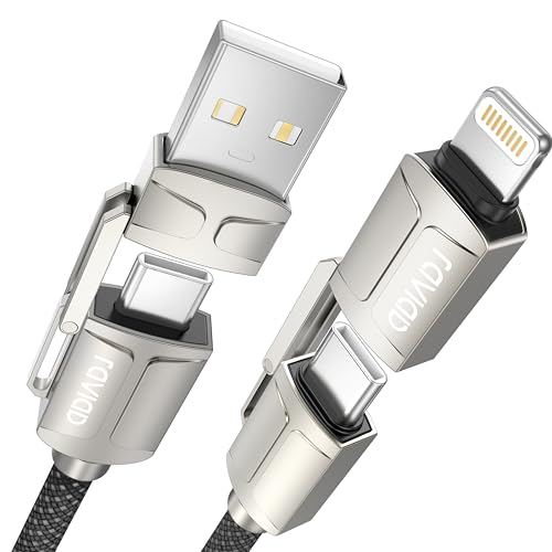 RAVIAD Multi USB Kabel, Universal Ladekabel [2M] Nylon Schnell 4 in 1 Mehrfach Ladekabel 60W PD mit USB C/USB A auf Lightning, USBC/USBA auf USBC für iPhone,Android Samsung Galaxy,Huawei,Oneplus von RAVIAD