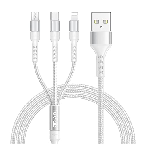 RAVIAD Multi USB Kabel [2M], Universal Ladekabel 3 in 1 Schnellladekabel, Mehrfach Ladekabel Handy Kabel mit Micro USB Typ C Lightning Kabel für iPhone, Android Samsung, Oneplus - Silber von RAVIAD