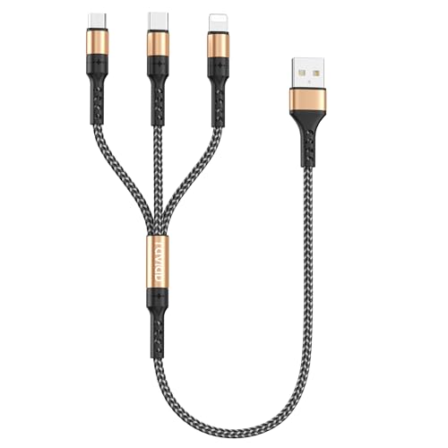 RAVIAD Multi USB Kabel Kurz [50CM], Universal Ladekabel 3 in 1 Schnellladekabel, Mehrfach Handy mit Micro USB Typ C Lightning für iPhone, Android Samsung, Oneplus von RAVIAD