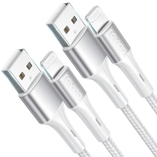 RAVIAD iPhone Ladekabel Lightning Kabel 2Stück 2M, [MFi Zertifiziert] Nylon iPhone Kabel Kompatibel mit iPhone 14 13 12 11 Pro XS Max XR X SE 2020 8 8 Plus 7 7 Plus 6s 6 5s 5 Mini Air Pro - Silber von RAVIAD