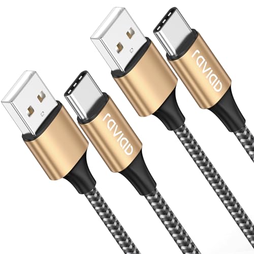 RAVIAD USB C Kabel, [2 Stück 1M] Ladekabel USB C Nylon Schnellladekabel Typ C Ladekabel für Samsung Galaxy A12/A52s/S10, Huawei P40/P30, Google Pixel, POCO X3 PRO, OnePlus Nord 2- Gold von RAVIAD