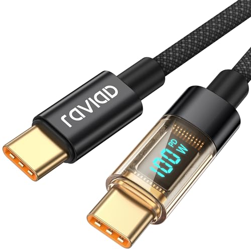 RAVIAD 100W USB C auf USB C Kabel, 1.2M 5A Schnellladekabel Ladekabel PD QC3.0 with LED Display für iPhone 16/15 Pro Max, Samsung Galaxy S24/S23/S22/S21, Pad Pro, MacBook Air, Tablets, Huawei, Pixel von RAVIAD