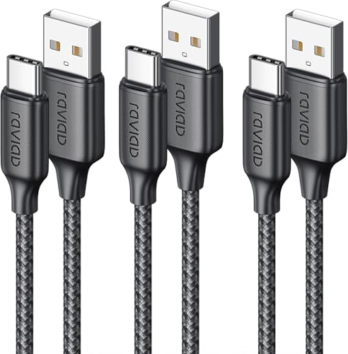 RAVIAD USB C Kabel [3 Stück 2m] 3.1A Ladekabel USB C Nylon Schnellladekabel USB C Ladekabel USB auf USB C Kabel für iPhone 16 15 ProMax Galaxy S24 S23 Ultra Huawei P60 P50 iPad Pro Google Pixel 9 von RAVIAD