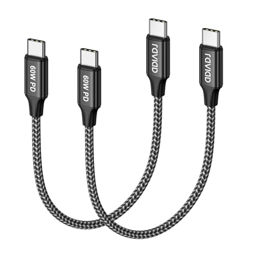 RAVIAD USB C auf USB C Kabel Kurz [2Stück 0.3M] 60W 20V/3A PD 3.0 & QC 4.0+ Schnellladekabel USB C Ladekabel für iPhone 16 15 Pro/Pro Max, Samsung S25/S24, MacBook Pro/Air, iPad Pro/Air/Mini, Pixel von RAVIAD