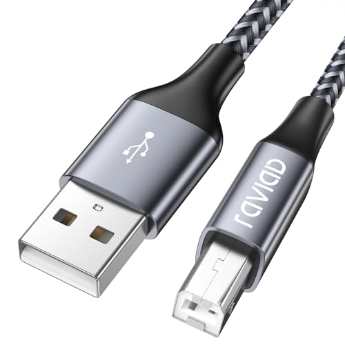 RAVIAD Druckerkabel, Scannerkabel [2M] USB 2.0 Typ B Kabel USB A auf USB B Drucker PC Printer Cable Kompatibel für HP, Dell, Canon, Epson, Lexmark, Xerox, Brother, Samsung - Grau von RAVIAD