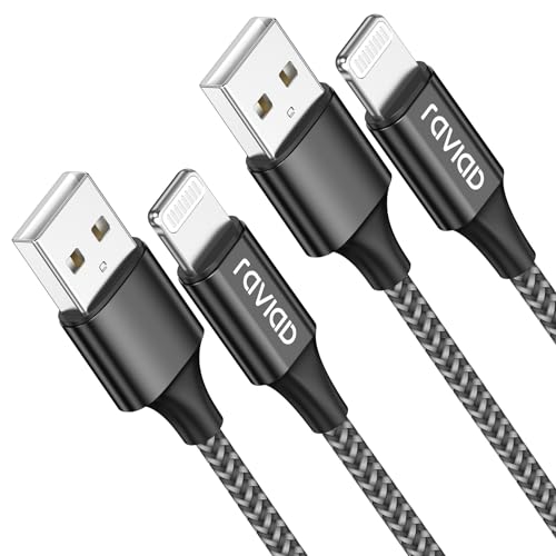 RAVIAD Phone Kabel, Kabel 2M [MFi Zertifiziert] Nylon Phone Ladekabel Schnell Kabel Kompatibel für 11/11 Pro/XR/XS/X/8/8 Plus/7/7 Plus/6s/6/6 Plus/5S/5/SE 2020 - Schwarz von RAVIAD