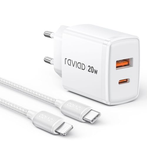 RAVIAD iPhone Ladekabel und Schnellladegerät [MFi-Zertifiziert] 20W iPhone Ladegerät, 2M USB C auf Lightning Kabel mit Netzteil Power Adapter Ladestecker für iPhone 14 Pro Max 13 Plus 12 11 SE X iPad von RAVIAD