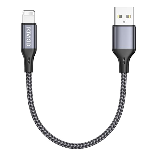 RAVIAD iPhone Ladekabel Kurz, Lightning Kabel 30CM [MFi-Zertifiziert] Nylon Schnell Ladekabel für iPhone 13 12 11, pro, X, XS, XS Max, XR, X, 8, 8 Plus, 7, 7 Plus, 6s, 6s Plus, 6, 6 Plus - Grau von RAVIAD