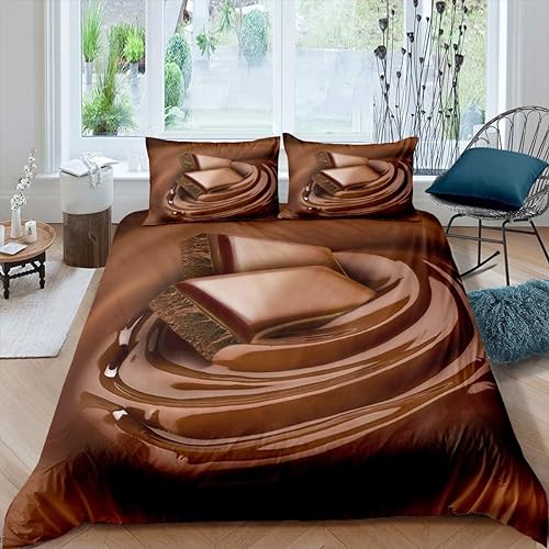 RAVILO Schokolade Bettwäsche 135x200 Weiche Mikrofaser Bettbezug 3D Druck Bettwäsche-Sets Schokolade Bettbezüge und 2 Kissenbezug 80x80 cm mit Reißverschluss von RAVILO