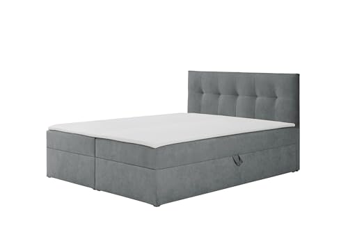 RAVIO Boxspringbett Toronto, weicher Stoff, Bonellfederkern-Matratze H3 und Topper, Stauraumbett mit 2 Bettkästen, Polsterbett für Schlafzimmer (Aschegrau (Gerra 70), 180 x 200 cm) von RAVIO