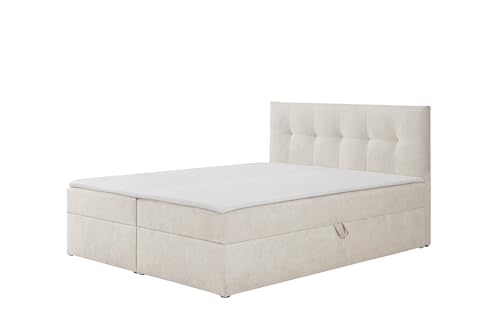 RAVIO Boxspringbett Toronto, weicher Stoff, Bonellfederkern-Matratze H3 und Topper, Stauraumbett mit 2 Bettkästen, Polsterbett für Schlafzimmer (Creme (Gerra 10), 180 x 200 cm) von RAVIO