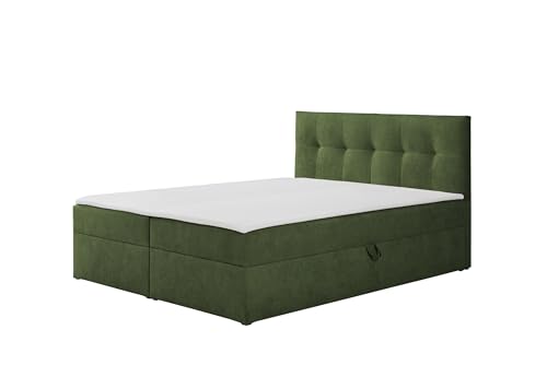 RAVIO Boxspringbett Toronto, weicher Stoff, Bonellfederkern-Matratze H3 und Topper, Stauraumbett mit 2 Bettkästen, Polsterbett für Schlafzimmer (Grün (Gerra 50), 160 x 200 cm) von RAVIO