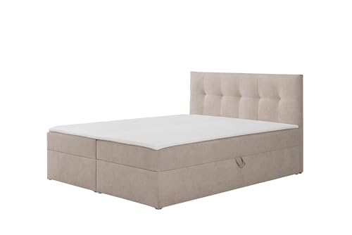 RAVIO Boxspringbett Toronto, weicher Stoff, Bonellfederkern-Matratze H3 und Topper, Stauraumbett mit 2 Bettkästen, Polsterbett für Schlafzimmer (Hellbeige (Gerra 15), 180 x 200 cm) von RAVIO