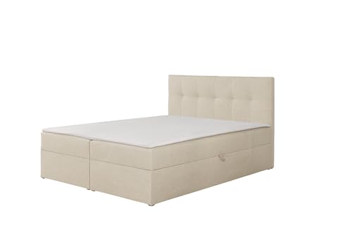 RAVIO Boxspringbett Toronto mit 2 Bettkästen, Bonell-Federkernmatratze H3, Schaumstoff-Topper im Set enthalten, Polsterbett mit Stauraum (Creme (Herbi 45), 140 x 200 cm) von RAVIO