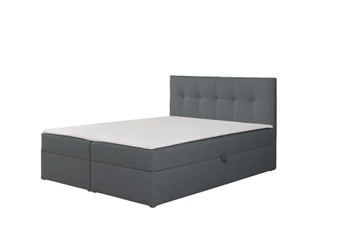 RAVIO Boxspringbett Toronto mit 2 Bettkästen, Bonell-Federkernmatratze H3, Schaumstoff-Topper im Set enthalten, Polsterbett mit Stauraum (Dunkelgrau (Herbi 30), 140 x 200 cm) von RAVIO