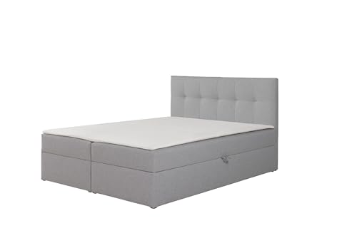 RAVIO Boxspringbett Toronto mit 2 Bettkästen, Bonell-Federkernmatratze H3, Schaumstoff-Topper im Set enthalten, Polsterbett mit Stauraum (Grau (Herbi 40), 180 x 200 cm) von RAVIO