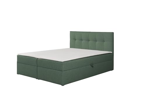 RAVIO Boxspringbett Toronto mit 2 Bettkästen, Bonell-Federkernmatratze H3, Schaumstoff-Topper im Set enthalten, Polsterbett mit Stauraum (Grün (Herbi 10), 180 x 200 cm) von RAVIO