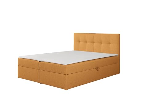 RAVIO Boxspringbett Toronto mit 2 Bettkästen, Bonell-Federkernmatratze H3, Schaumstoff-Topper im Set enthalten, Polsterbett mit Stauraum (Orange (Herbi 80), 140 x 200 cm) von RAVIO
