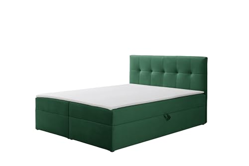 RAVIO Boxspringbett Toronto mit 2 Bettkästen, gepolstertem Kopfteil, Bonellfederkern H3 und Topper, Polsterbett aus Samt mit Stauraum und hohem Liegekomfort (Flaschengrün (Amor 4311), 140 x 200 cm) von RAVIO