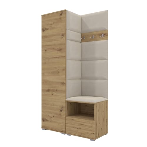 RAVIO Garderoben-Set NELA I mit Kleiderschrank & 3 Doppelhaken, 100cm Flurgarderobe mit Garderobenpaneel & Schuhschrank (Artisan Eiche + Creme (Trinity 01)) von RAVIO