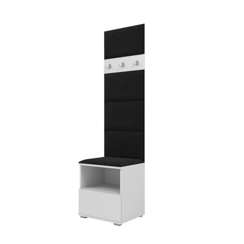 RAVIO Garderoben-Set NELA IV Kompakte Flurgarderobe, 50cm Wand-Garderobe mit Gepolstertes Paneel/Wandpaneel (Weiß + Schwarz (Trinity 16)) von RAVIO