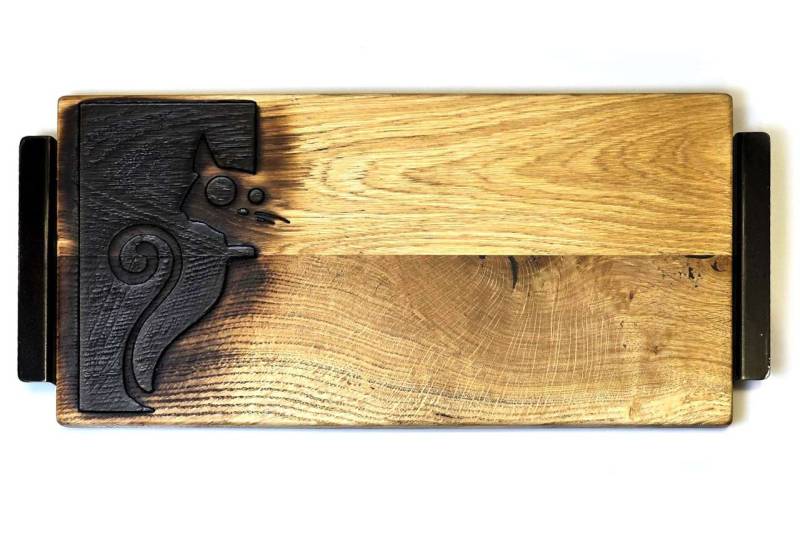 RAW FORGE DESIGN Servierplatte "Katzenmuster" mit einzigartiger Gravur – Hand... von RAW FORGE DESIGN