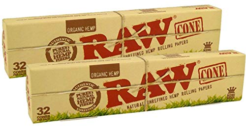 RAW 18431 Organic Pre-Rolled Cones King Size-2 x 32 Stück-109 mm-Basic64, Papier von RAW