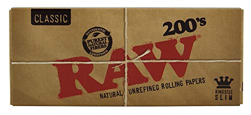 RAW 200's Classic, natürliches Zigarettenpapier ohne Knick, 200 Blättchen pro Heftchen 5 Heftchen von RAW