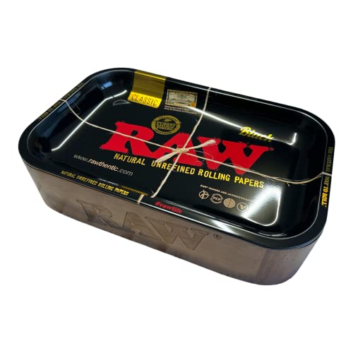 RAW 20447 Set 10 Cache Box Small Black Rolling Tray und kostenlosen Metall Aschenbecher, Holz von RAW