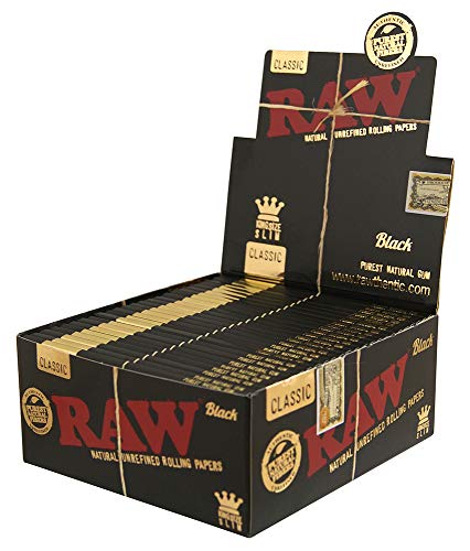 RAW Black Classic, Kingsize Slim Blättchen, 32 ultra-dünne Blättchen pro Heftchen 2 Boxen (100 Heftchen) von RAW