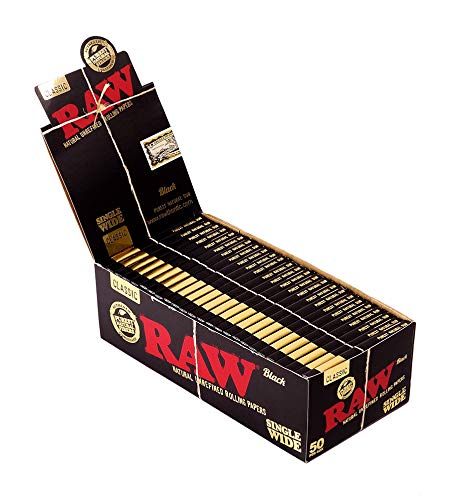 RAW Black Single Wide, Regular Papers, extra-fein, 50 kurze Blättchen pro Heftchen 1 Box (50 Heftchen) von RAW