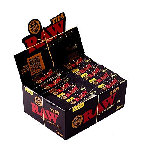 RAW Black Tips, Slim - Size, 50 unperforierte Tips pro Heftchen, 50 Heftchen pro Box 5 Boxen (250 Heftchen) von RAW