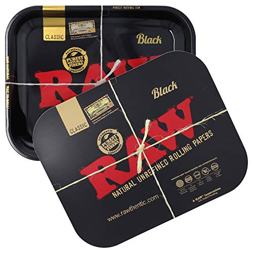 RAW Bundle – Schwarzes Rolltablett mit schwarzer magnetischer Tablettabdeckung | Größe – groß | perfekte Aufbewahrung für Zuhause oder unterwegs von RAW