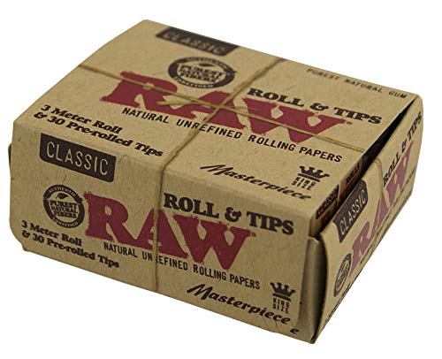 RAW Masterpiece Classic Rolls & Tips, 3 Meter King Size Rolls + 30 vorgerollte Tips 6 Packungen von RAW