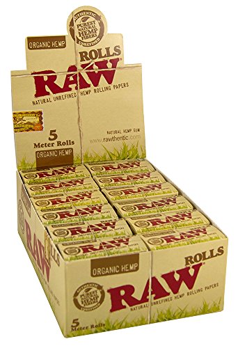 RAW ORGANIC Rolls Slim 5 Meter Länge Ungebleichte Hanfblättchen 3 Boxen (72x Rolls) von RAW