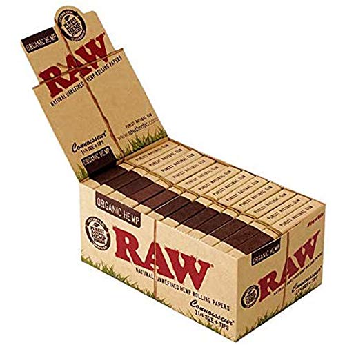 RAW Organic Hemp Connoisseur 1 ¼ Papers + Tips, 50 Hanfblättchen + 50 Tips pro Heftchen 1 Box (24 Heftchen von RAW