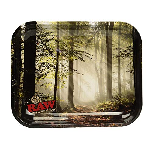 RAW rauchfarbige Wald Bäume Tablett - Metall Zigarettenpapiere Tablett Große 11' x 13.5 mit Zertifikat 1- Raw 14x11 Smokey Forest Metal Tray beige von RAW