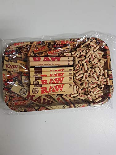 Raw 18778 Set 2: 1 Small Mix Rolling Tray 4 Slim Paper Heftchen 1 King Size Hemp Roller 110 1 200er Bag prerolled Tips, Papier von RAW