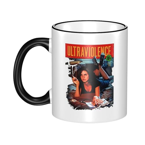 RAWESTA Unisex Lana Singer Del* Rey Keramikkaffeebecher 11 oz mit schwarzem Henkel. Adorabler Teebecher für Büro, Tee, zu Hause, Geschenk, Geburtstag und Mikrowellegeeignet. von RAWESTA