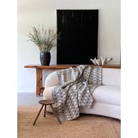 Vintage Creme Grau Gemusterte Decke | Baumwollmischung Schachbrett Tagesdecke 60"x 80" Bl119 von RAWSONSTUDIO