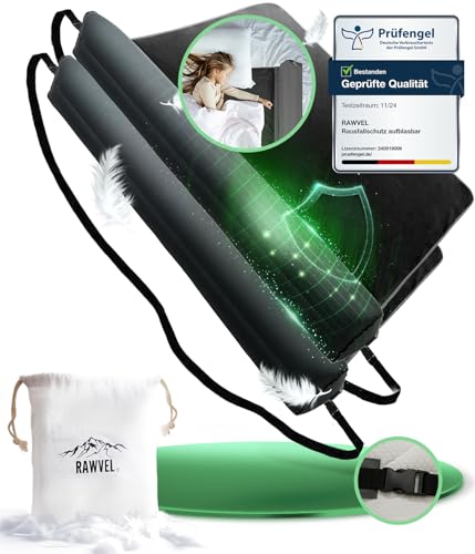 RAWVEL® Rausfallschutz aufblasbar 180cm Premium - [NEU 2025] - passend für alle Betten Zuhause & auf Reisen - Rausfallschutz Bett Reise BPA Frei & Laborgeprüft + Nylongurt (2er Set) von RAWVEL