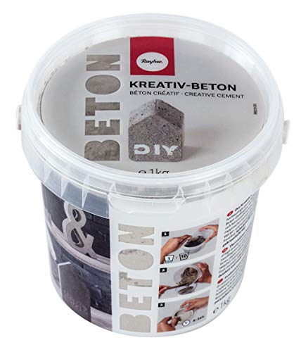 Rayher 34152000 Kreativ-Beton, Eimer 1 kg, silber, Bastelbeton zum Basteln, Betonpulver zum Gießen, staubarm, gebrauchsfertig, mit Wasser anrühren von Rayher