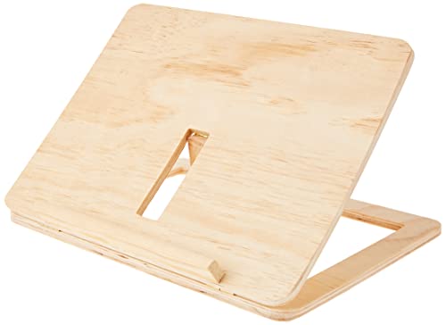 Rayher 62797000 Tablet-Ständer, Buchständer aus Holz, FSC zertifiziert, 28 x 21 x 3,4 cm, Tischständer, Leseständer Holz, verstellbar, drei Winkel, Braun von Rayher
