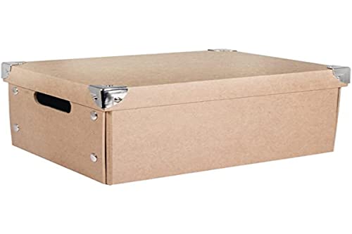 Rayher Hobby Aufbewahrungsbox, mit Deckel, Pappmaché, natur, 30x22x14cm, mit Metallecken und Haltegriffen, zusammenfaltbar, Ordnungshalter, Schachtel, FSC Recycled 100%, 67258000 von Rayher