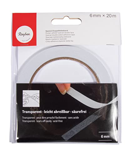 Rayher Hobby 30068000 Spezial-Doppelklebeband, 6 mm, t-bag 20 m, hochtransparent von Rayher