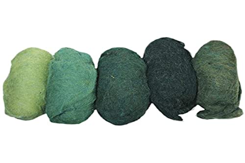 Rayher Hobby Rayher Reine Schurwolle, meliert, Vlies, 5 Farben á 20 g, (gesamt 100 g), Grüntöne, 100% Wolle zum Filzen, Märchenwolle, Filzwolle, 5363700 von Rayher