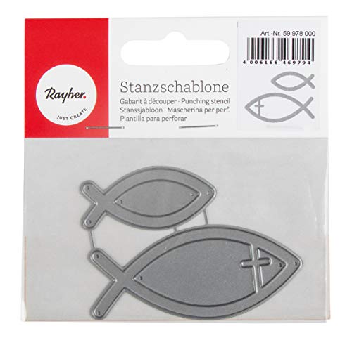 Rayher Hobby 59978000 Stanzschablone: Fische, 2 Stück, 4,5 x 2 cm und 7 x 3 cm, 100% Stahl, Motiv zur Kommunion von Rayher