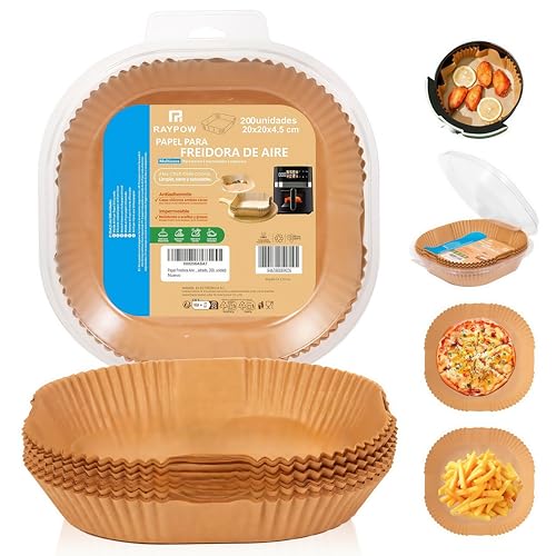 RAYPOW Luftfritteusepapier, 20-24 cm, quadratisch, 200 Stück, BPA-frei, Zubehör für Fritteuse ohne Öl, 2 bis 8 Liter von RAYPOW