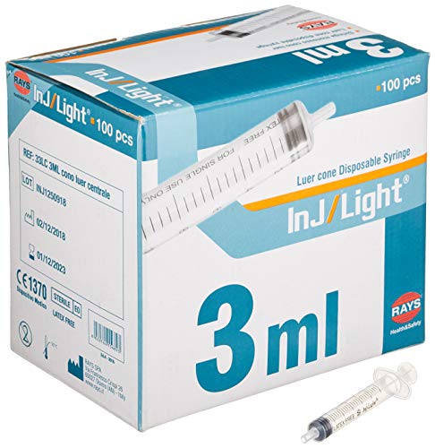 Rays- INJ/LIGHT Injektionsspritzen ohne Nadel, zentraler Luer-Konus, steril, Einweg, latexfrei, Volumen 3 ml, Packung 100 Stück von GIMA