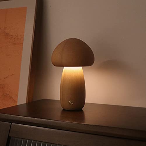 RAZURE Niedliche kleine Pilz-Schreibtischlampe, Nachtlicht, Holz-Vintage-Stil, Tischlampe, USB-Lade-Touch-Schalter, verstellbare Nachttischlampe für Schlafzimmer, Wohnzimmer, Heimdekoration von RAZURE